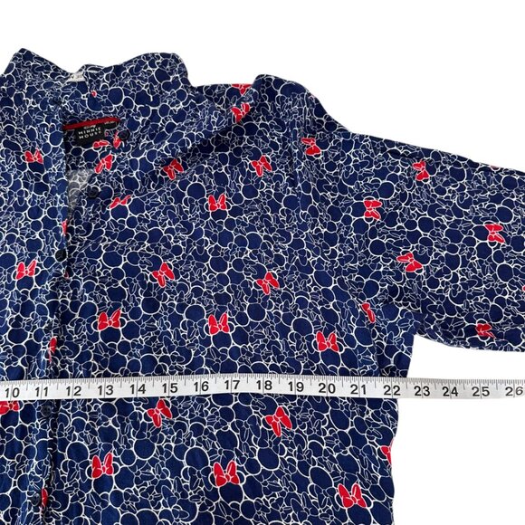 Disney Minnie Mouse Women SZ 1X  Navy Bow Print Shirt Dress 3/4 Sleeve V-Neck - Picture 7 of 15